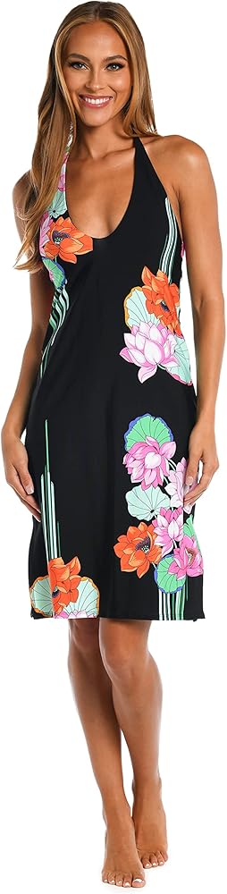 Sunshine 79 Women's Standard Midi Dress Swimsuit Cover Up, Black//Mystic Lotus, XL