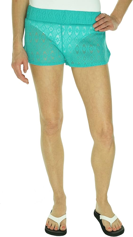 Miken Crochet Lace Pull On Green Swimsuit Cover Up Shorts Beach, Small