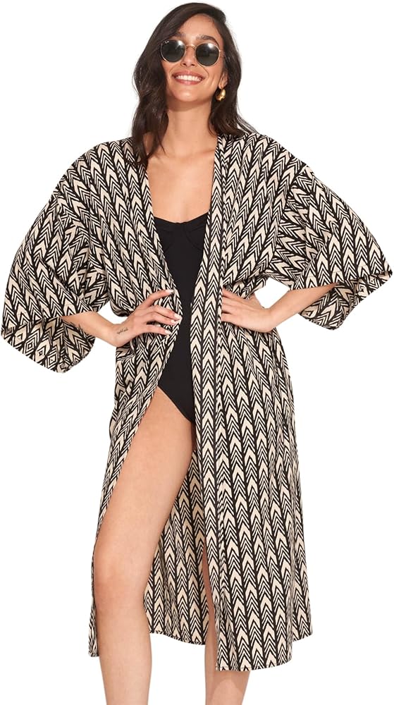 Gottex Women's Standard Beach Life Karen Short Sleeves Kimono One Size, Diamond Black