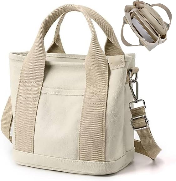 Aucuu Bolso de Lona con Bolsillos para Mujer, Bolso Bandolera Mujer Bolso, Gran Capacidad Bandolera Casual con correa ajustable, para Compras, Viajes de Trabajo