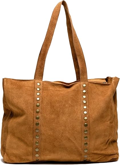 énvo - Bolso Shopper de Ante para Mujer, Tamaño Grande con Tachuelas Decorativas, Ideal para la Universidad, Fabricado en Italia