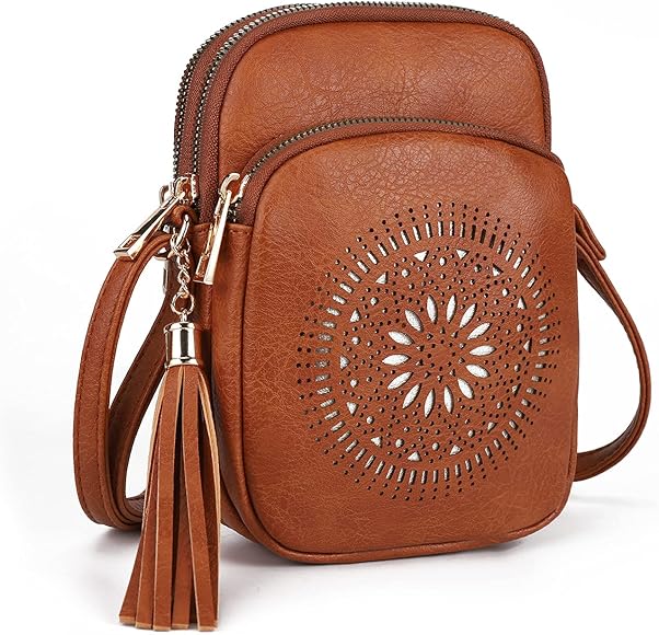 GLITZALL Bolso bandolera pequeño con múltiples bolsillos, bolso bandolera con borlas, hueco para mujer, bolso de mano, Marrón.