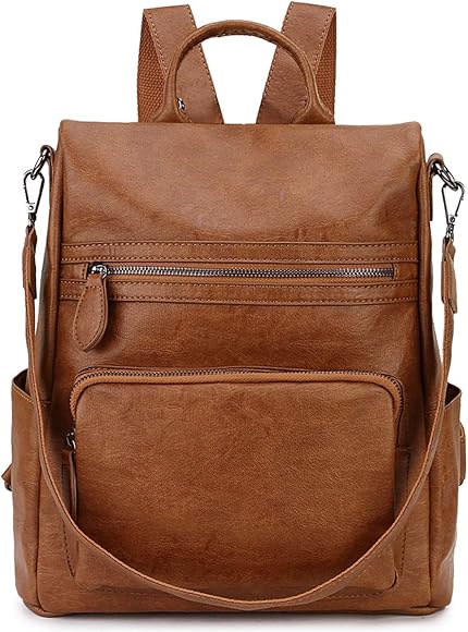 RAVUO Bolso Mochila Mujer, Mochilas Antirrobo de Cuero PU Moda Bolsa de Mano Mochilas Casual para Escuela Viaje Compras,Marrón