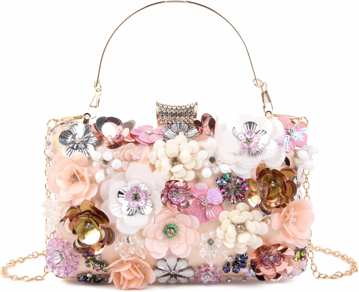 Fecialy, bolso de mano Floral para mujer, bolsos de noche con diamantes de imitación de Metal florales coloridos, bolso de mano de noche, bolsos de mano para fiesta de boda