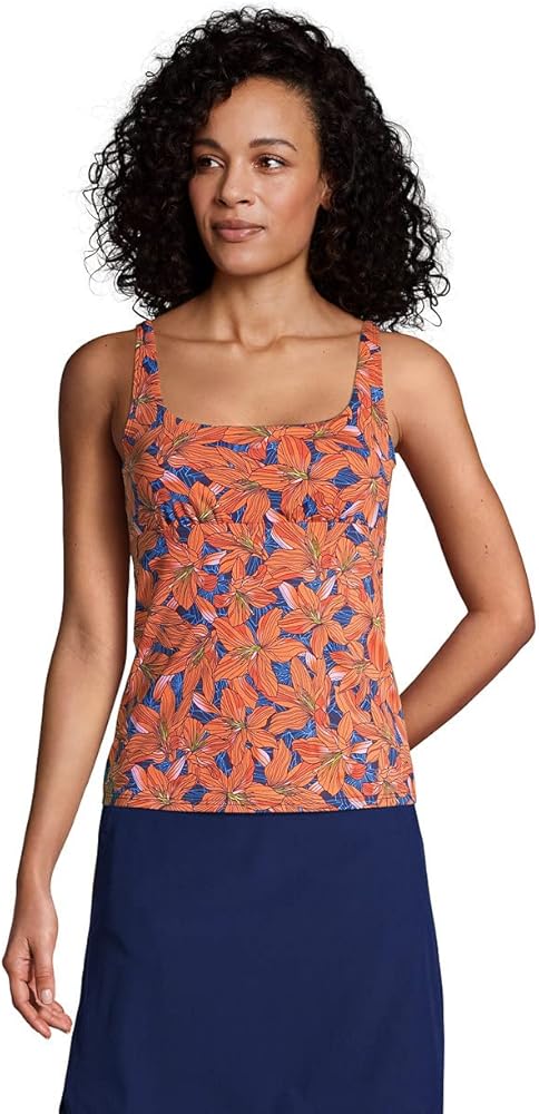 Lands' End Womens Chlorine Resistant Square Neck Tankini Top Deep Sea Navy Lily Floral Regular 2