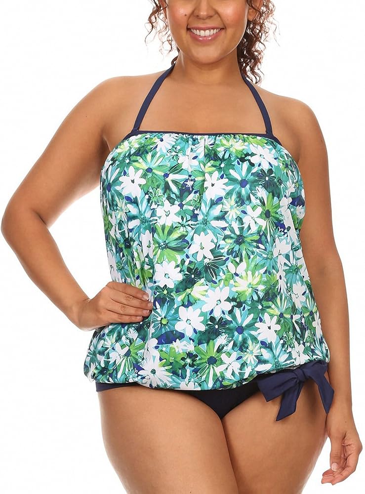 ToBeInStyle Women's Strapless Bandeau Blouson Tie Tankini