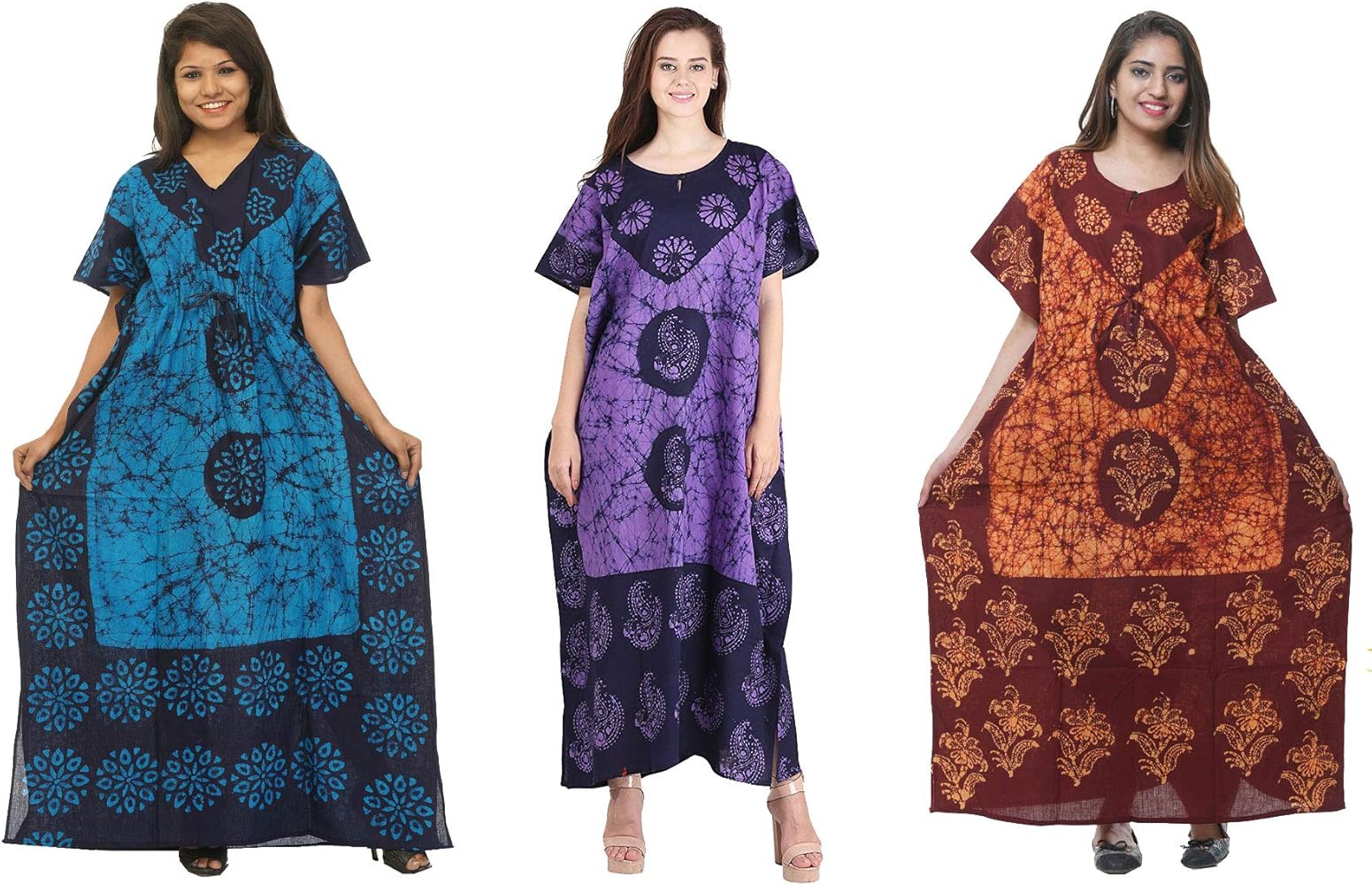 Cotton Caftan/Kaftan Combo 3 Dress Long Maxi Gown Beach Cover Up One Size (combo-119)