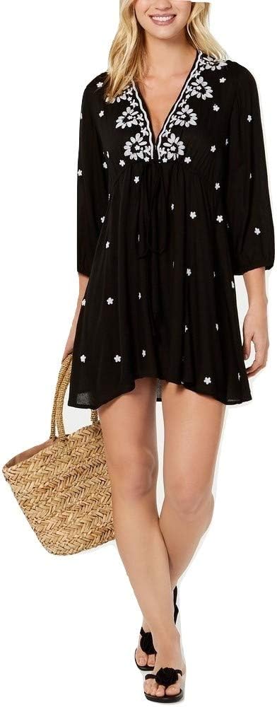 Women's Embroidered 3/4-Sleeve Dress Swim Cover-Up