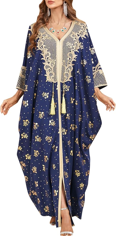 IBTOM CASTLE Abayas for Women Muslim Caftan Pendant Batwing Sleeve Cover Up Eid Ramadan Prayer Robe Moroccan Kaftan Dresses