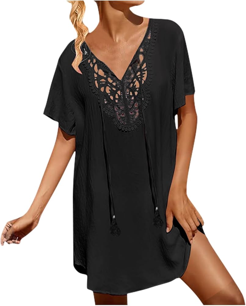 Womens Swimsuit Coverup Lace Crochet V Neck Bathing Suit Cover Up Dress Beach plus Size Swimsuit Cover Ups Women