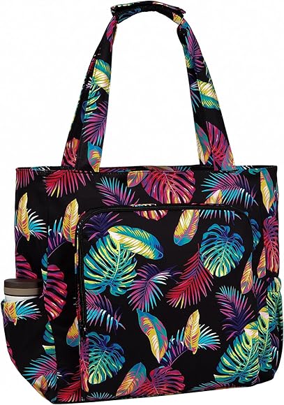 Bolsa de Playa Grande para Mujer, ChaseChic Impermeable y a Prueba de Arena Floral Bolso de Piscina, Bolso de Hombro con Cremallera de Moda para Viajes, Vacaciones en la Playa Hojas de Colores