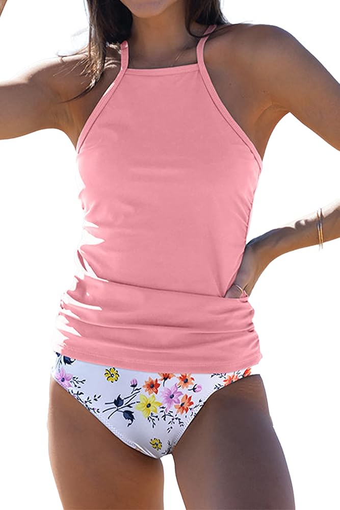 Beachsissi Womens Tankini Ruched Design Tummy Control Bathing Suits