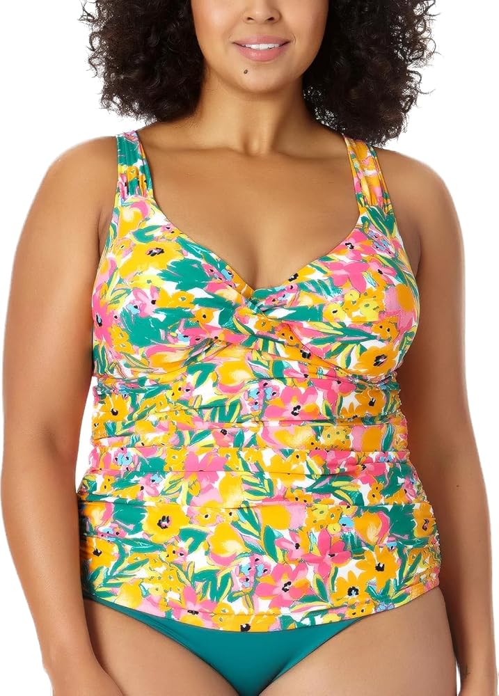 Anne Cole Plus Size Sunshine Floral Underwire Tankini Top Multi 16W