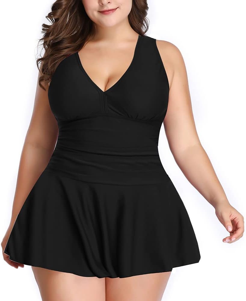 Women Plus Size Tankini Swimsuit Two Piece Flowy Bathing Swimdress Bathing Suits with Shorts Swimwear