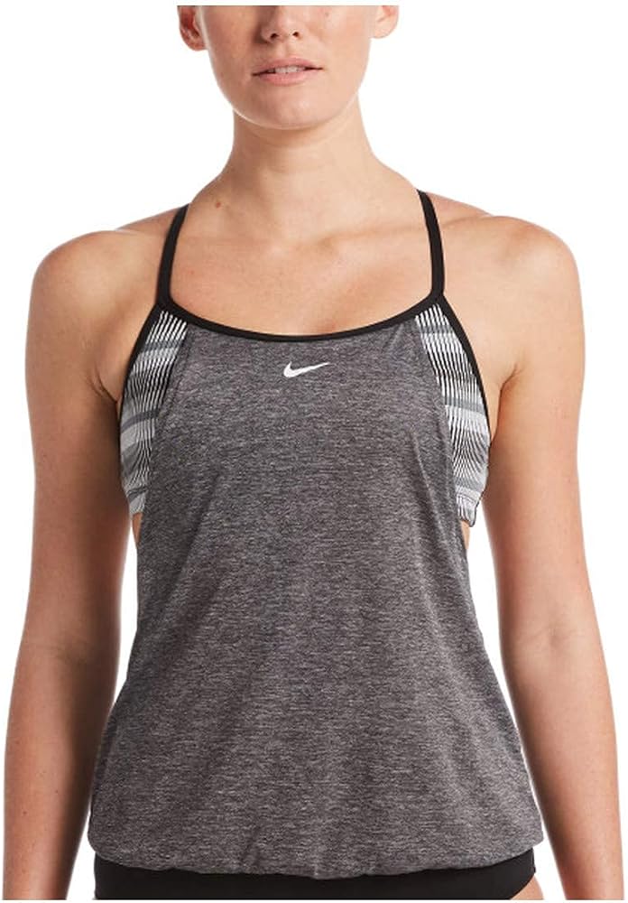 Nike Texture Stripe Layered Tankini Black XS