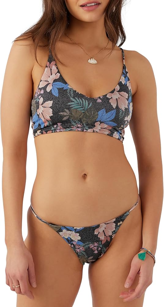 O'NEILL Womens Swim Matira Tropical Middles Bikini Top, Black, XXL