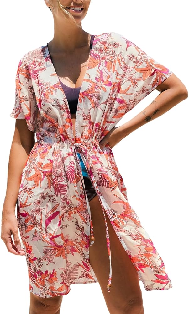 CUPSHE Beach Cover Ups for Women 2024 Kimono Bathing Suit Coverups Cardigan Self Tie Dresses