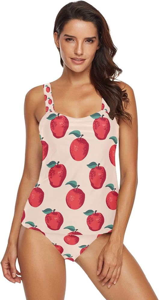 Summer Apples 2 Piece Women Tankini Swimsuit Tummy Control Sport Bathing Suit with Bikini Bottom