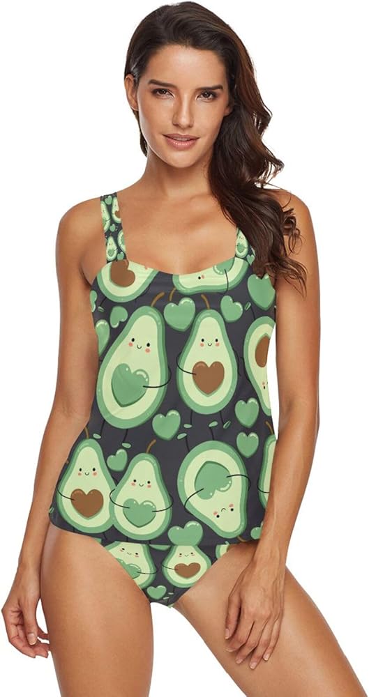 Avocado 2 Piece Women Tankini Swimsuit Tummy Control Sport Bathing Suit with Bikini Bottom