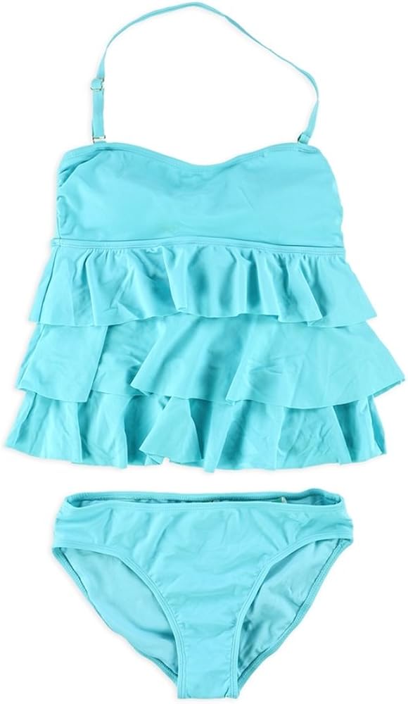 Womens Tiered Ruffle Brief 2 Piece Bandini, Blue, 6