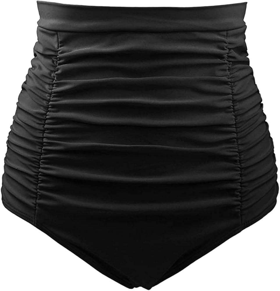 DANIFY Women's Ruched High Waisted Bikini Bottom Tummy Control Swim Bottoms Vintage Plus Size Tankini Swimsuit Bottoms