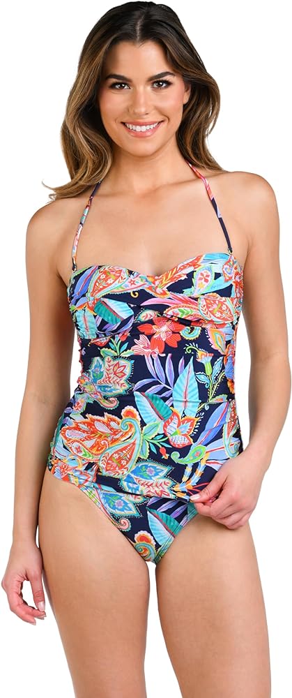 La Blanca Women's Bandeau Tankini Swimsuit Top, Multi//Tropidelic Paisley, 16