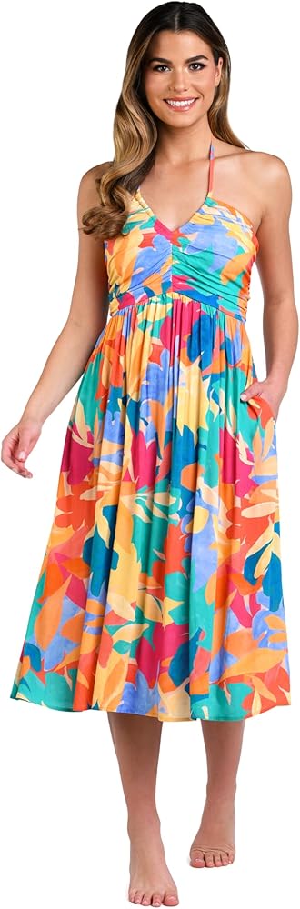 La Blanca Women's Midi Dress Swimsuit Cover Up, Multi//Fantasy Resort, Large