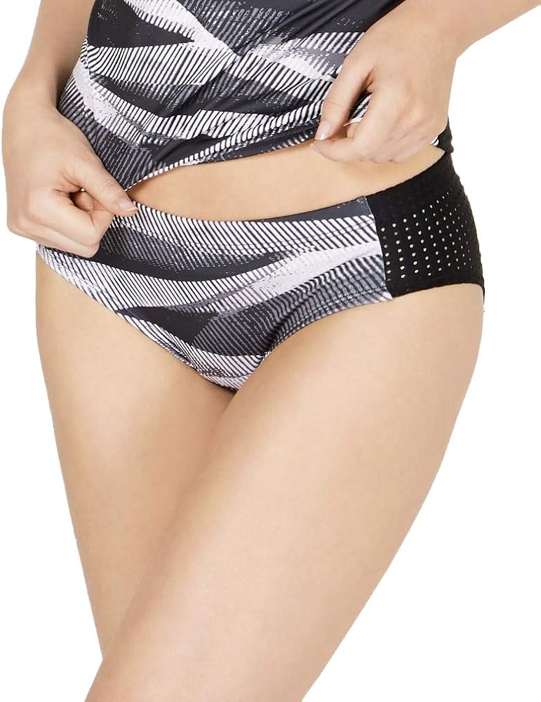 Nike Women's Line Up Printed Hipster Bikini Bottoms Medium Black White