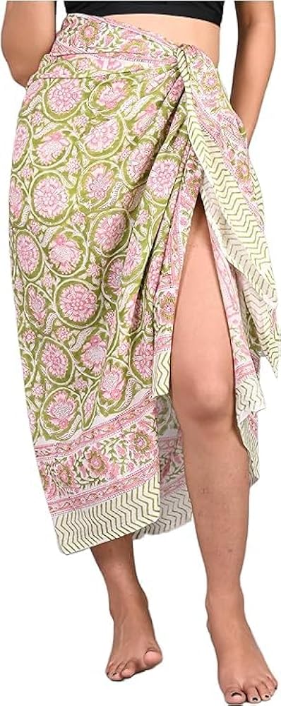 Cotton Beach Pareo Hand Block Printed Sarong Womens Summer Wear Sumer Scarf Beach Wear Pareo Bikini Cover Up Gift For Her