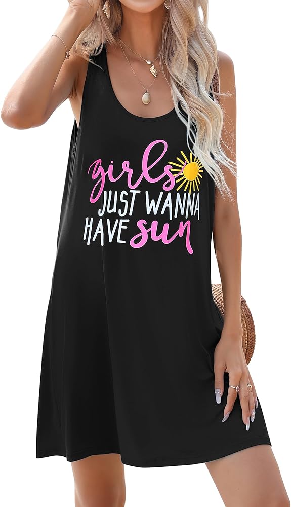 Womens Summer Beach Cover Up Dresses Loose Swimsuit Coverup Tank Sundress