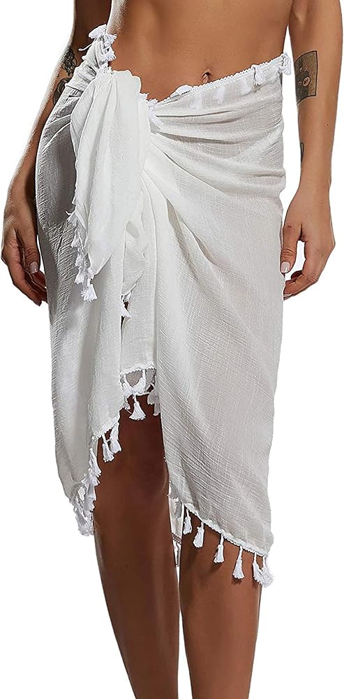 Womens Beach Wrap Skirts Short Fringed Apron Sarong Chiffon Swimwear Cover Ups Sexy Bikini Wrap