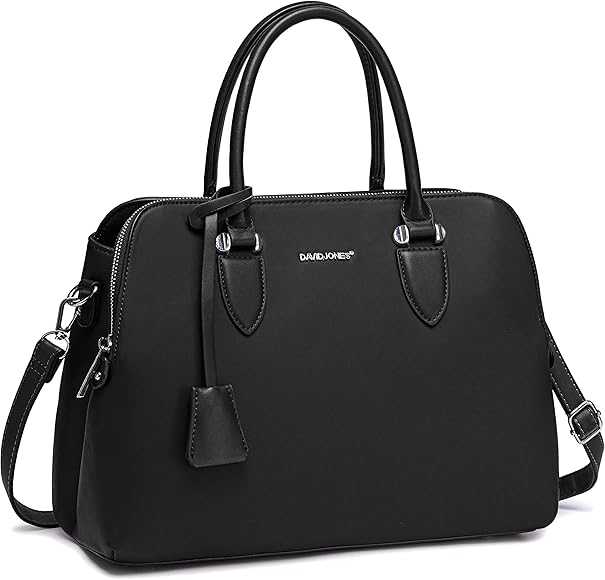 David Jones - Bolso de Mano Bugatti Mujer - Señora Tote Bag Cuero Genuino PU - Bandolera de Hombro Múltiples Bolsillos Cremallera - Shopper Asas Piel Trabajo Diario Elegante Moda - Negro