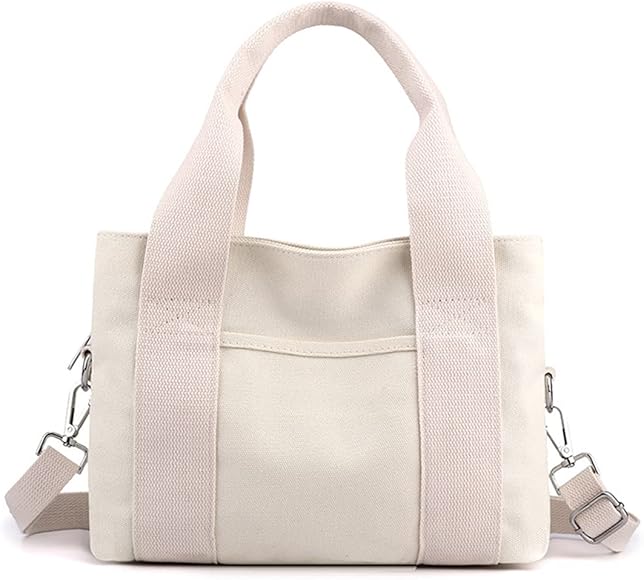 CORIOS Bolso de Hombro Lona Bolso de Mano para Mujer Bolso de Ocio Bolso Tote Media Capacidad Bolso Shopper Moda Multifuncional Trabajo Compras Citas Viajes Bolso Bandolera Blanco