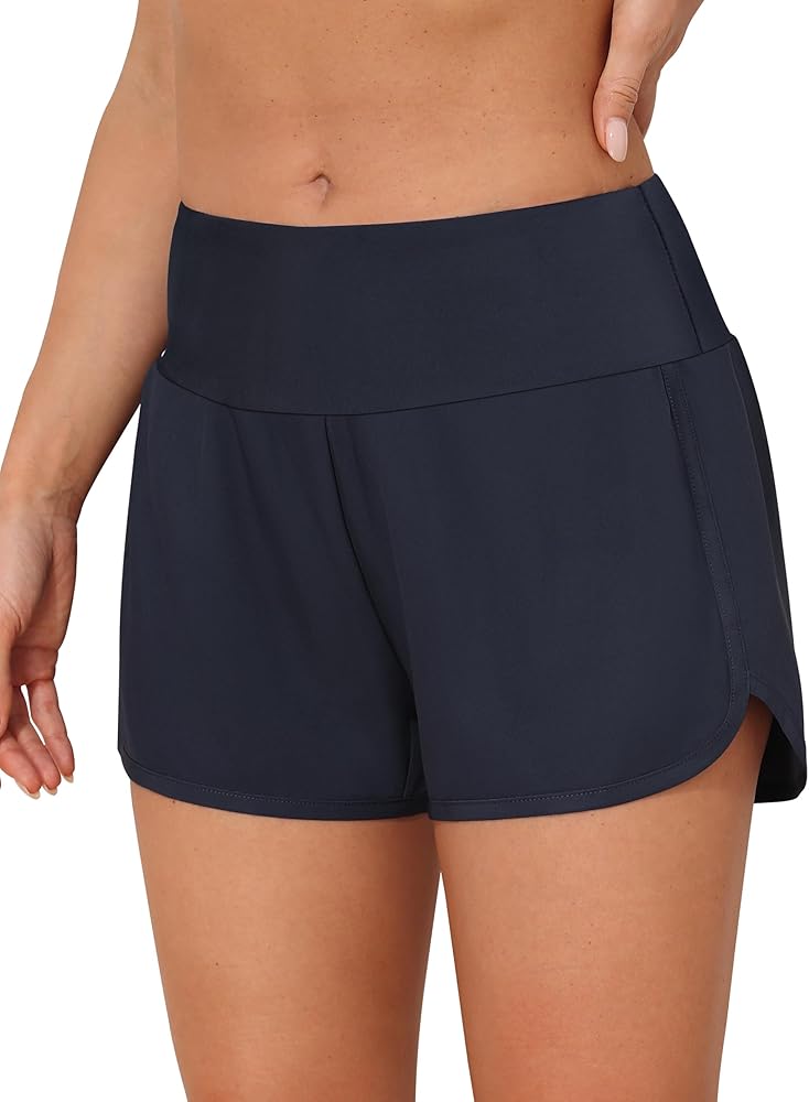 Rocorose Women's Swim Shorts Tummy Control High Waisted Bathing Suit Bottoms with Boxer Liner