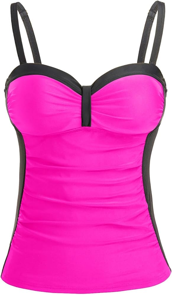 Women's Underwire Tankini Top Only Tummy Control Swimsuit Top Push Up Bathing Suit Top No Bottom