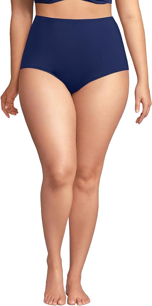 Lands' End Women's Chlorine Resistant Tummy Control Tugless High Waisted Bikini Swim Bottoms