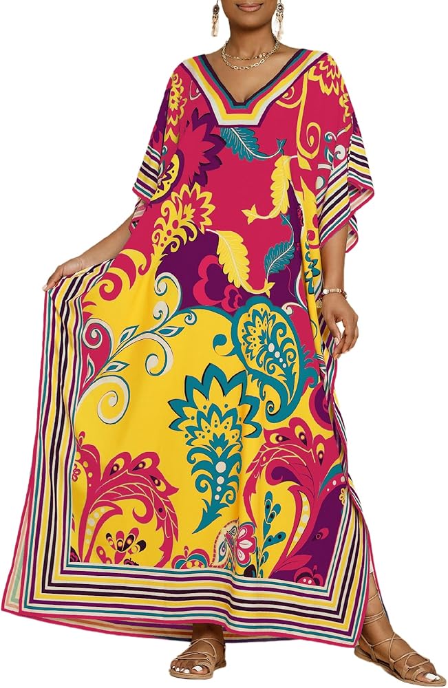 Bsubseach Womens Caftan Swimsuit Cover Ups for Swimwear Boho Maxi Dress Summer Beach Outfits