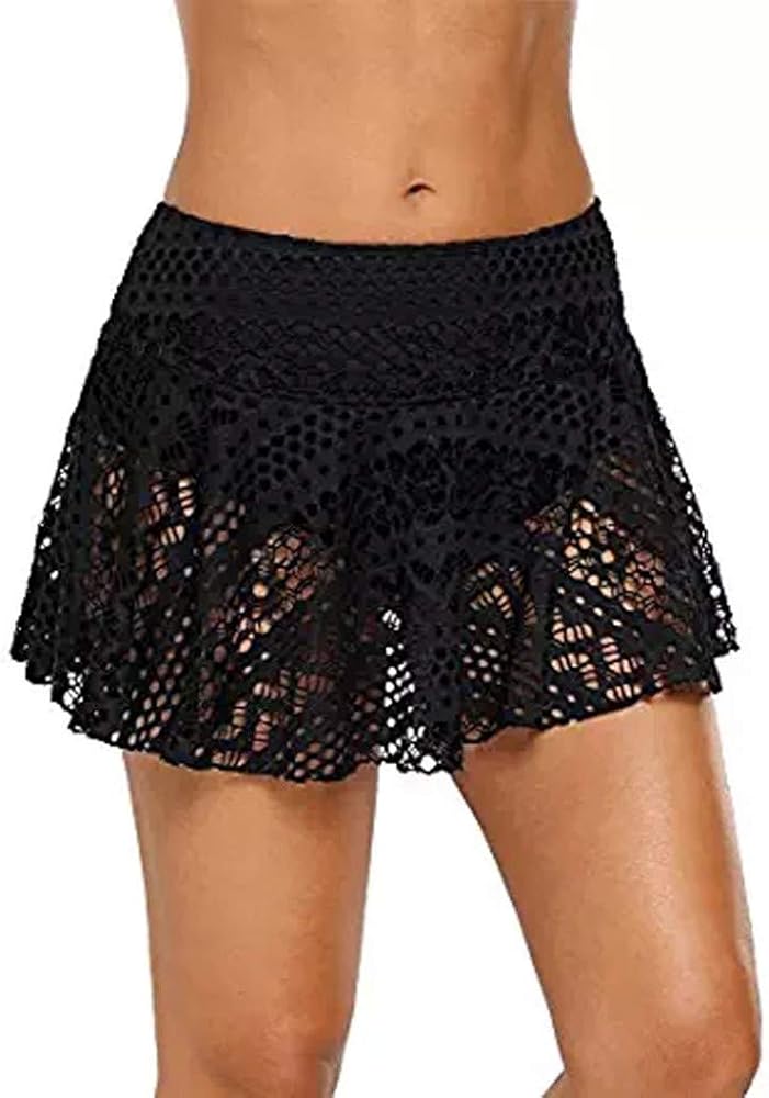 High Waisted Bathing Suit Women's Lace Crochet Skirted Bikini Bottom Swimsuit Short Skort Swim Skirt e702