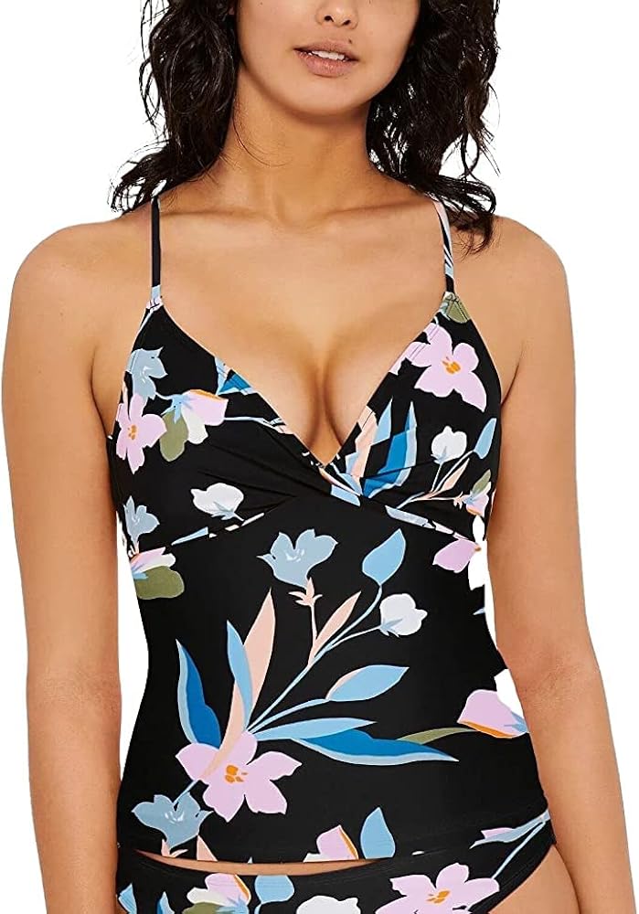 Women's Swimwear Medium Floral Strappy Tankini Black M