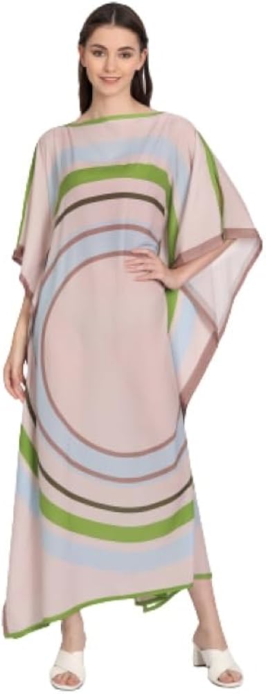 Women's Poliyester Calf Length Free Size Printed Kaftan (Light Pink); Size :- Chest : 51, Length : 52 Inch - NLYM_J5687