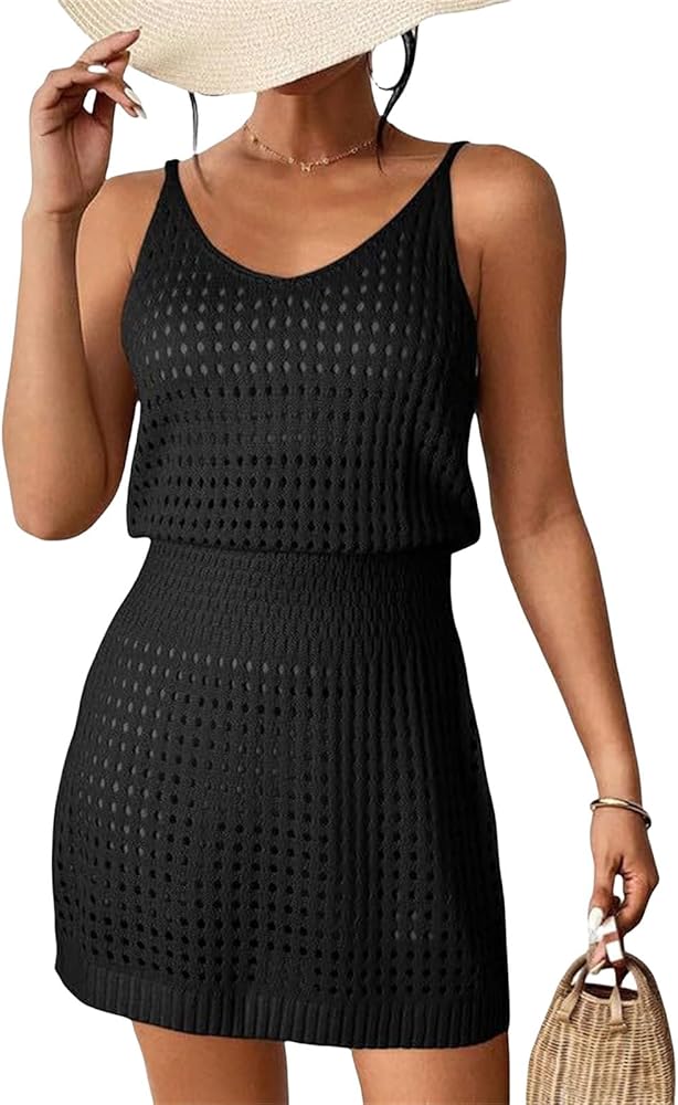 Women's Crochet Swimsuit Cover Up Hollow Out Knit Bathing Suit Summer Beach Cruise Tunic Swimwear Vacation Dresses