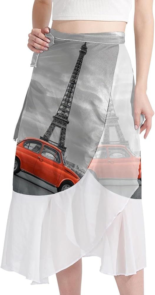 Cover Up Skirt, Swimsuit Coverups for Women, Semi-Sheer Swimwear Cover Ups, Paris Eiffel Tower Old Photo Landscape Multicolor