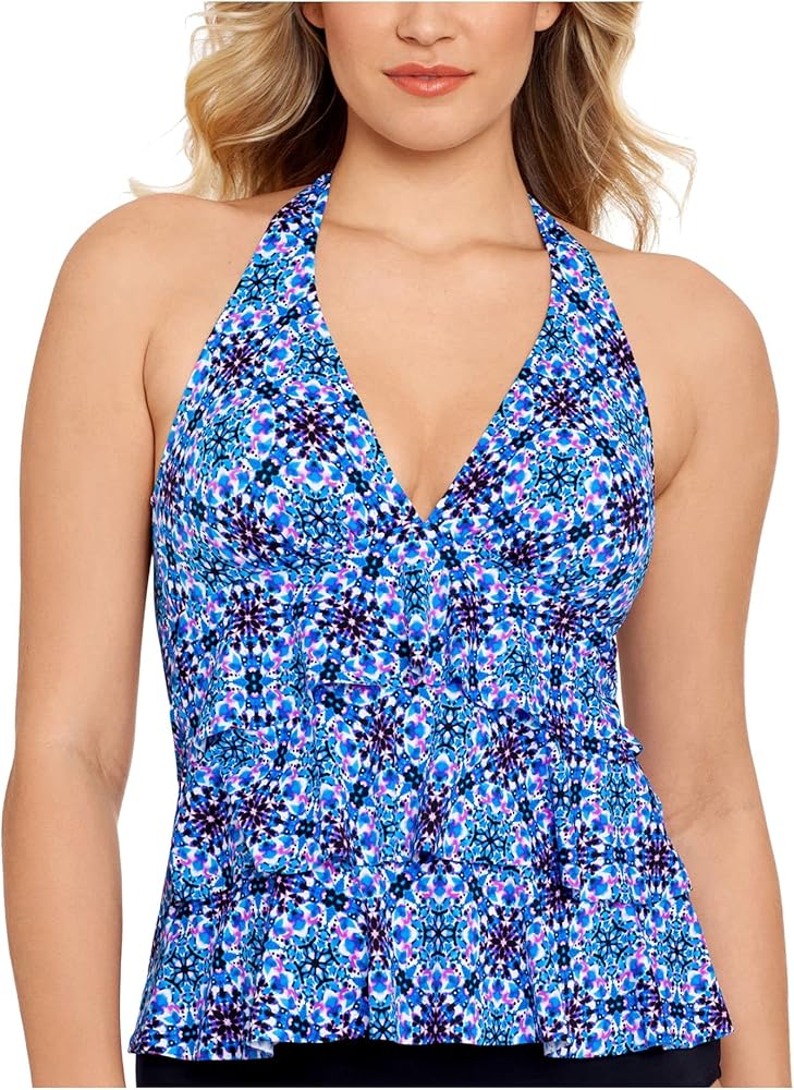 Womens Halter Ruffle Tankini Top,Kaleidoscope,18