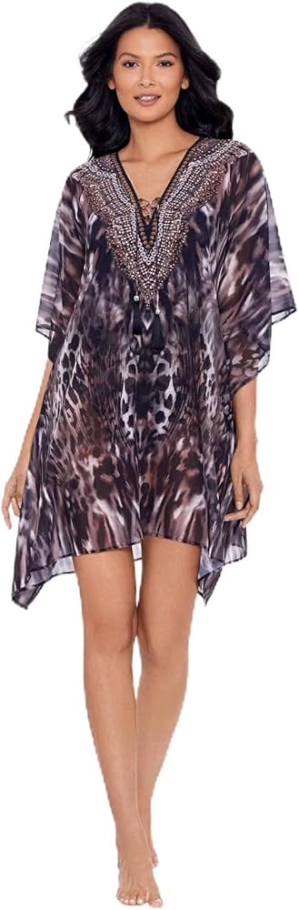 Miraclesuit Women's Standard Tempest Caftan Coverup, Black/Brown