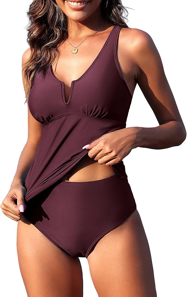 ZAFUL 2024 Swim Suits for Women Tankini Tummy Control Swimsuits Bathing Suit Two Piece Swimsuit Split Neck Bathing Suits