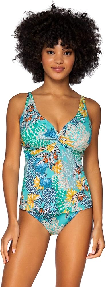 Sunsets Forever Tankini Top, Aqua Reef, 40F/38G/36H