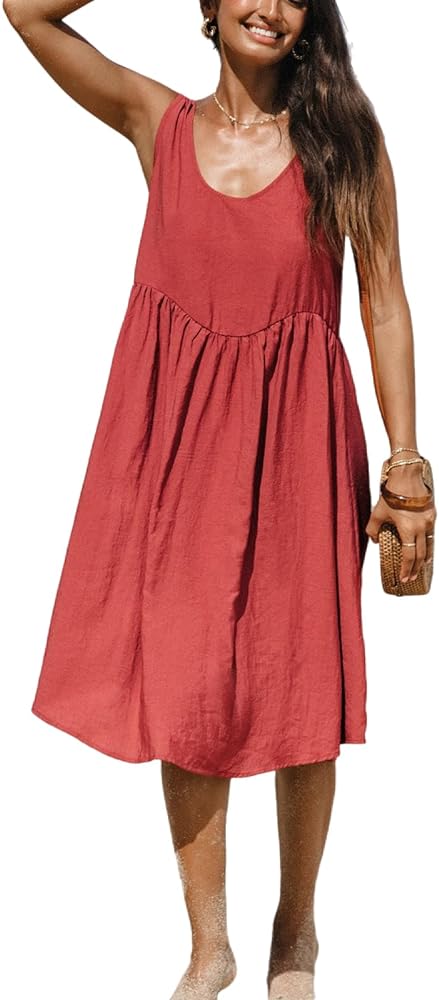 CUPSHE Women's Summer Sleeveless Swing Dress Casual Cover Up Flowy Tiered Beach Midi Tank Sundresses