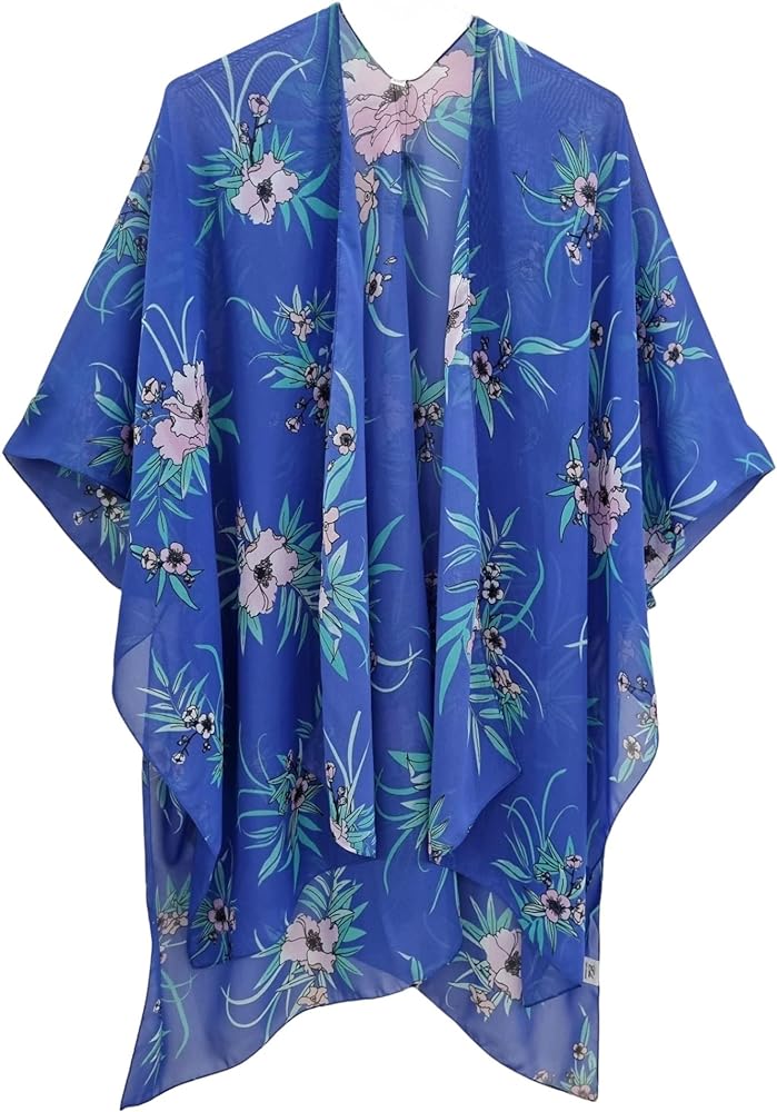 Elu ♥ Women's Beach Cover up Swimsuit Kimono Cardigan Casual Tops with Bohemian Floral Print