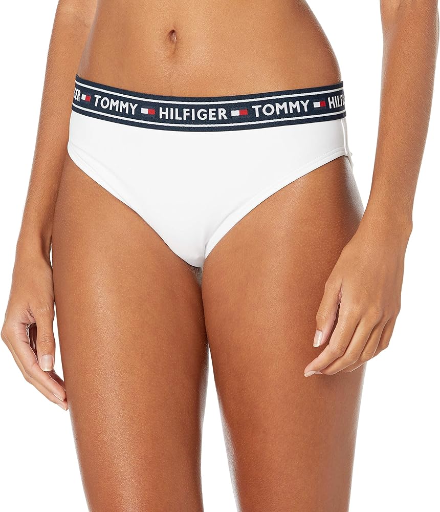 Tommy Hilfiger Women's Standard Classic Full Coverage Bikini Bottom, White Logo, XL