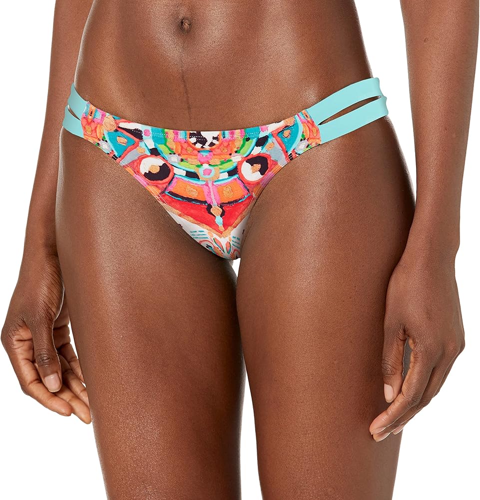 Eidon women's Low Rider Mid Rise Bikini Bottom Swimsuit, Kathmandu Print, Large